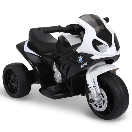 HOMCOM Moto électrique Enfants sous Licence BMW S1000 RR, 3 Roues, 6V et 2,5 Km/h, Voiture électrique Enfants avec Effets Lumineux et sonores, Moto Enfant, Charge Max. 20 kg, Noir