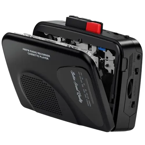 Lecteur/enregistreur de Cassettes Walkmaner, Radio AM/FM, Lecteur de Cassettes Portable, Enregistrement de Cassettes, Haut-parleurs intégrés, Enregistrement Manuel, T201 (Noir)