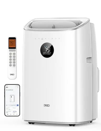 DREO climatiseur mobile 7500 BTU 3-en-1 refroidissement/ventilation/déshumidification, silencieux pour chambre ou bureau, contrôle par app et voix, sans drainage, kit fenêtre, 2,5 L/h, AC318S
