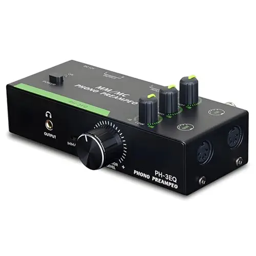 Préampli Phono MM MC Professionnel avec Entrée XLR 5 Broches, Égalisation Réglable pour Platines Vinyle