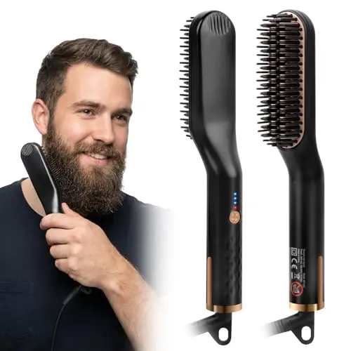 Lisseur Barbe Homme, 3 en 1 Brosse Lisseur a Barbe Hommes, Lisseur de Barbe et Cheveux Homme, Brosse Lissante Multifonctionnel pour la Barbe et la Coiffure, Coiffer Une Barbe Longue
