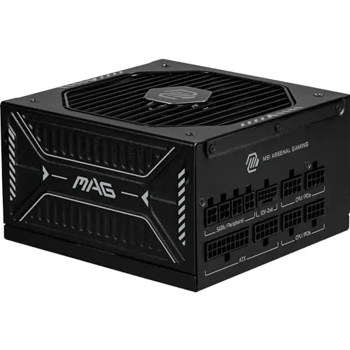 MSI MAG A850GLS PCIE5 Alimentation PC silencieuse, 850W, ATX, 80 Plus Gold, ATX 3.1, Compatible PCIe 5.1, Câbles gaufrés, Connecteur natif 12V-2x6 Bicolore