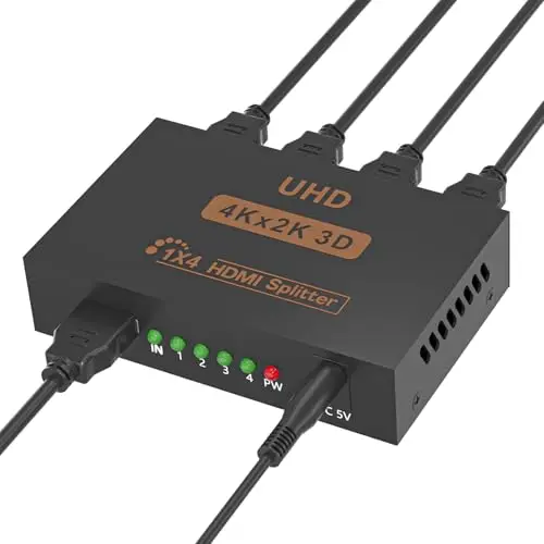 Splitter HDMI 4K Répartiteur HDMI 1 Entrée 4 Sorties V1.4 Alimenté 1x4 Ports Box Supporte 3D HDCP Duplicate/Mirror 4 écran pour Box PS4 PS3 Blu-Ray HDTV STB DVD Projecteur