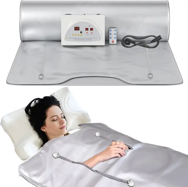 Sunowl Sauna Infrarouge, 2 Zones Far Infrared Sauna Blanket 220V, Couverture Thermique de Thérapie Infrarouge Lointain Home Spa pour Modelage du Corps Désintoxication Fitness Beauté