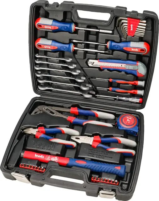 kwb outil cas incl. bits tournevis, 42 pièces, remplies, robustes et de haute qualité, idéal pour le ménage ou le garage, GS testé, dans un cas plastique pratique