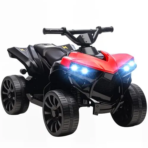 AIYAPLAY Quad Électrique Enfant 6V, Voiture Électrique Enfants ATV, Musique et Phares LED, Vitesse 1,5-3 km/h, 4 Roues, Marche Avant et Arrière, pour Garçons et Filles de 37-72 Mois, Rouge