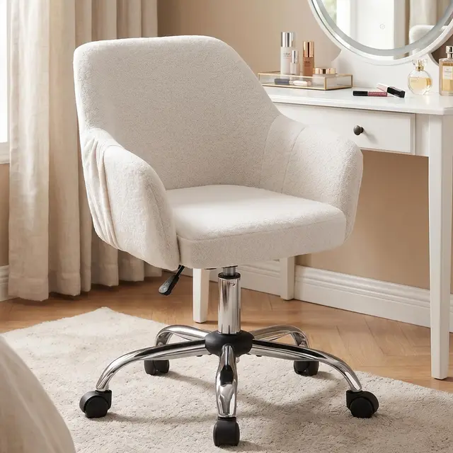LEADZM Chaise Bureau, Fauteuil, Chaise pivotante, Réglable en Hauteur, Velours Snowflake, Chaise Pivotante Réglable pour Bureau, Chambre (Blanc)