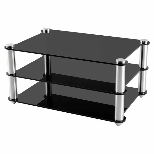 Meuble de Rangement Support HiFi Étagère Acrylique 3 Couches Audio Rack, Petit Support de Bureau Meuble Chaine HiFi, pour Décodeurs de Câbles/Consoles de Jeux(Black)