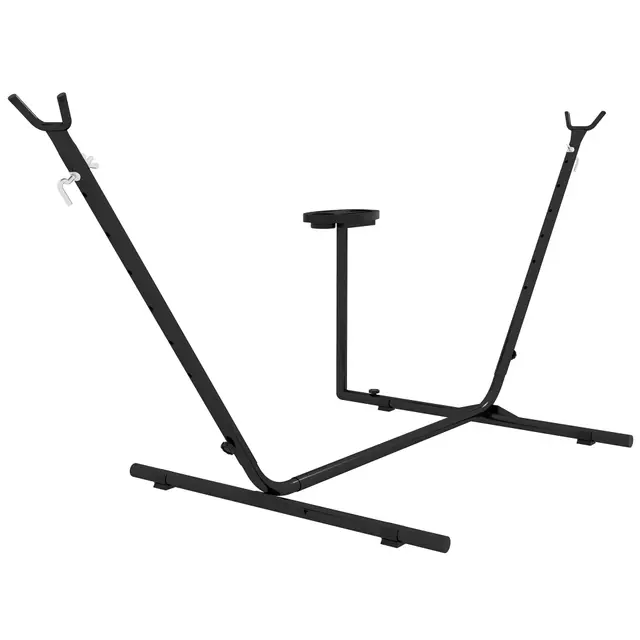 Outsunny Support Pied de hamac avec Porte-gobelet, Structure Robuste métal époxy Noir dim. 305L x 129l x 109H cm, 150kg sans hamac