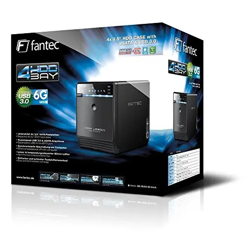 FANTEC QB-35US3-6G Boîtier pour quatre disques durs externes (montage de 4 disques durs SATA I/II/III de 3,5" (8,89 cm), port USB 3.0 et eSATA, 6G prise en charge, ventilateur de 80 mm) Noir