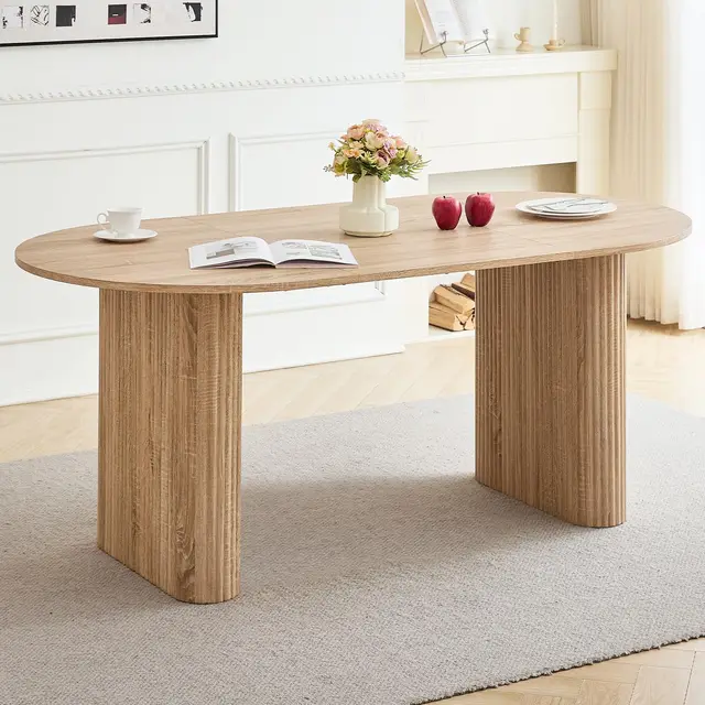 GrandCA HOME Table à Manger Ovale en Bois, Table de Cuisine Moderne de 180 CM, Grand Bureau en MDF pour 6 à 8 Personnes (Marron Clair)