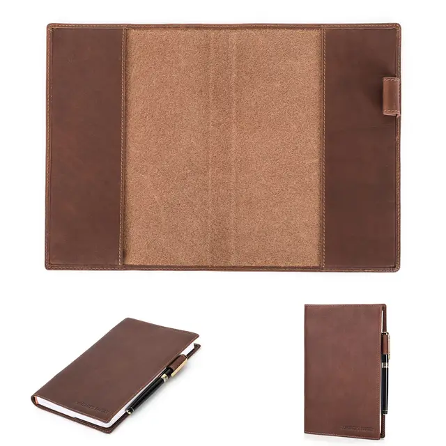 Hiram Couverture en cuir véritable pour carnet de notes A5/B5, couverture en cuir vintage, journal de voyage et cadeau d'affaires (couverture uniquement) (A5 Cover)