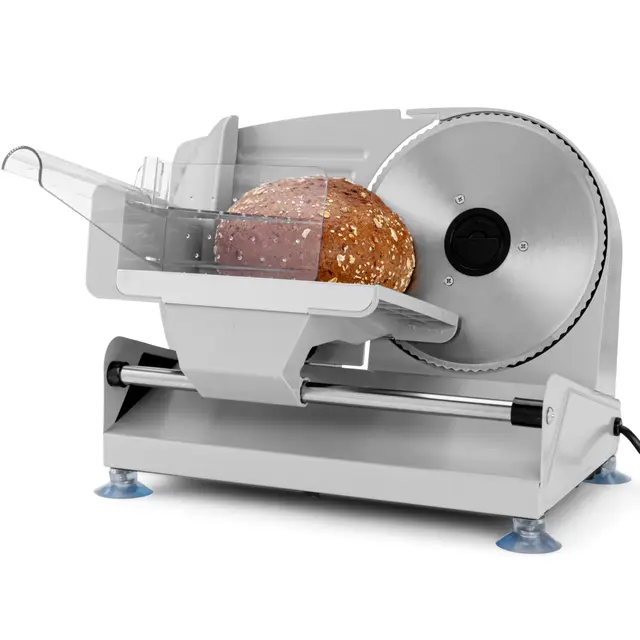 Clatronic Trancheuse universelle avec lame en acier inoxydable Ø 190 mm | Trancheuse à pain électrique | Épaisseur de coupe réglable (0-15 mm) | Trancheuse avec boîtier métallique | 150W | MA 3585