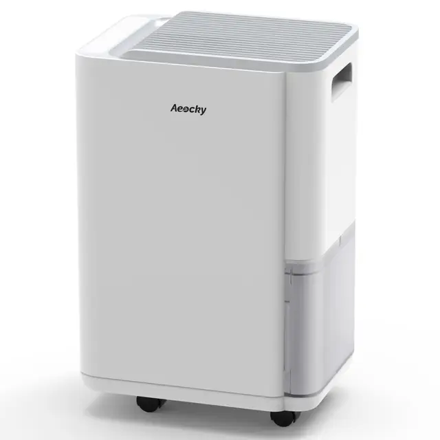 AEOCKY Déshumidificateur 25L/d, applicable à 200 m³ (50 m²), déshumidificateur à compresseur intelligent avec tuyau de vidange, pour sécher les vêtements, chambre, salle de bain, sous-sol