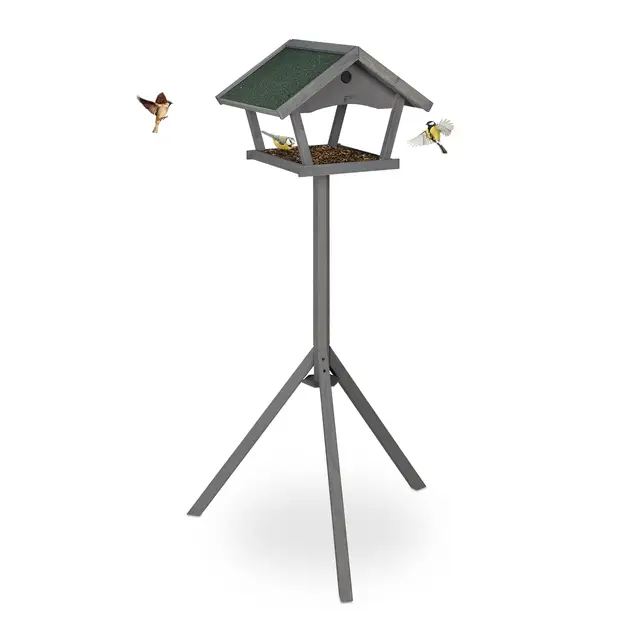 Relaxdays Mangeoire d’extérieur pour Oiseaux, Support, Toit résistant aux intempéries, Bois, 139x70x60 cm, Gris & Vert
