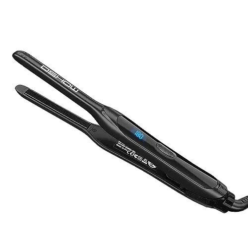 DSHOW Mini lisseur cheveux court, Mini lisseur à cheveux pour femme et homme, double voltage avec température réglable, arrêt automatique, 15s de chauffe rapide