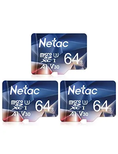 Netac 3 Paquets 64Go Carte Mémoire Micro SDHC A1, U3, UHS-I,C10, V30 Vitesse Jusqu'à 100/30 Mo/Sec (R/W) pour Smartphone, Appareil Photo, Switch, Gopro, Tablette,Drones