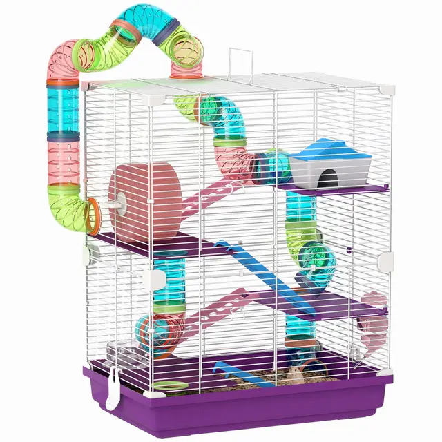 PawHut Cage Hamster 4 étages Violet