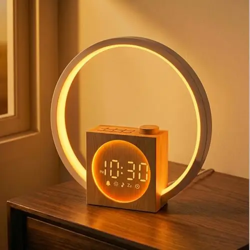 Éveil Lumière, Simulateur d'Aube et Crépuscule avec Anneau Tactile 360°, 12 Couleurs, 30 Sons Naturels, Affichage Variable, Veilleuse Enfant, Snooze, Sleep Timer, Déco, Idée Cadeau