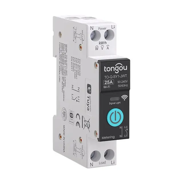 TONGOU 25A DIY Interrupteur Intelligent Compatible avec Alexa, Google Assistant, TUYA/Smart Life APP Contrôle à Distance, Rail Din Commutateur WiFi avec Mesure, Commande Vocale et Fonction de Temps