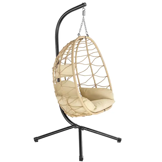Fauteuil hamac avec châssis | Crème | Hamac Suspendu pour l’intérieur et l’extérieur | Coussin et Rembourrage d'assise de siège Inclus | Fauteuil Oeuf Suspendu pour terrasse