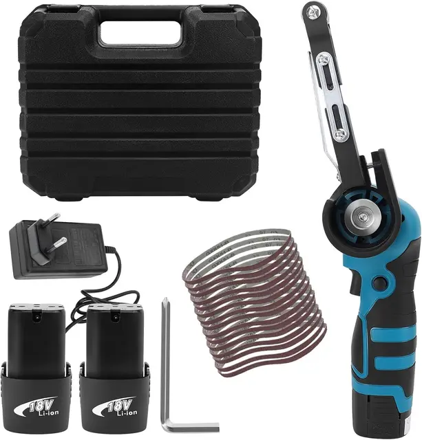 Ponceuse à bande sans fil 16.8V 1.5AH avec 15 bandes abrasives pour métal bois et courbes puissant moteur 7000RPM temps d'utilisation 1 heure