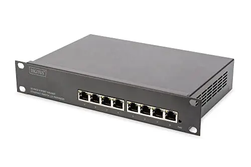 DIGITUS Commutateur Gigabit Ethernet – 10 pouces – 8 ports – L2+ Managed – VLAN, agrégation de liens & Port Control – noir