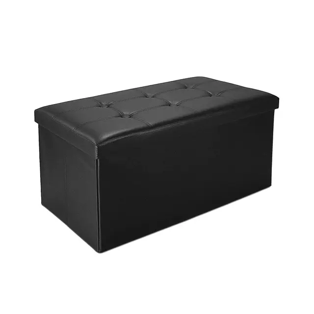 Todeco - Banc Pliant, Ottoman avec Espace de Stockage - Charge maximale: 150 kg - Matériau: Simili-Cuir - Finition piquée et capitonnée, 76 x 38 x 38 cm, Noir