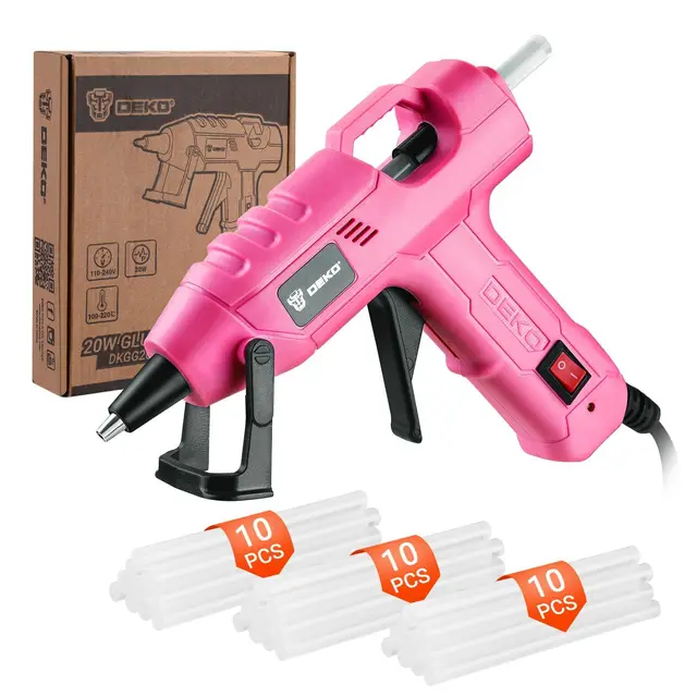 DEKOPRO Pistolet à Colle Chaude : 20W Mini Pistolet à Silicone Bricolage, Pistolet à Colle Chaud avec 30 PCS Barres de Colle, pour DIY, Art, Bureau, École, Emballages, Réparations, Maison, Rose