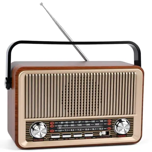 Radio Portable Poste Radio Vintage,AM/FM/SW,Radio Bluetooth Supports USB/TF/AUX,avec Batterie 1200mAh,pour Les Cuisines De La Maison Et du Bureau