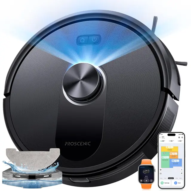 Proscenic Robot Aspirateur Laveur, 10000Pa 200Mins Aspirateur Robot avec Serpillière,Navigation Lidar,Multi-étage Cartographie,Évitement d'obstacles,Silencieux,pour Poils Animaux Tapis Sols Durs