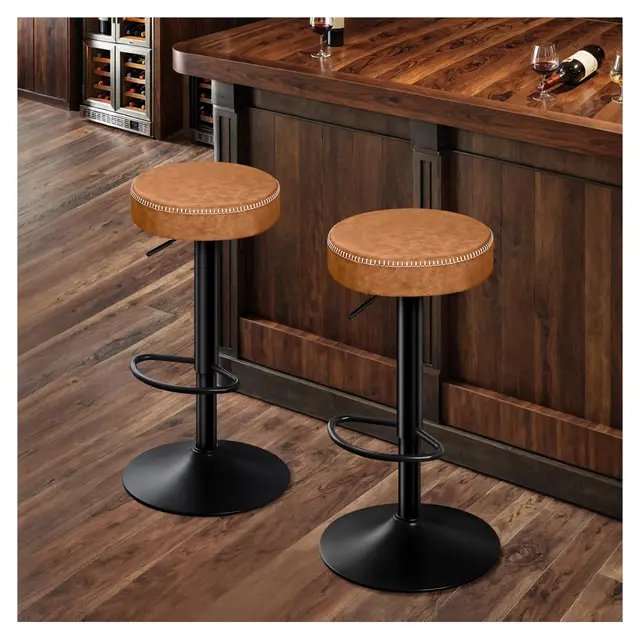 STOOLINK Lot de 2 Tabouret Bar, Chaise de Bar Cuir Microfibre Chaise Haute Bar Réglable en Hauteur, Tabourets de Cuisine Réglable pour Cuisine, Siege de Bar Pivotant à 360° avec Repose-Pieds -Marron
