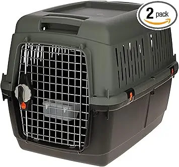 Kerbl Pet Cage de Transport Eco, Anthracite/Gris-Vert, 81 x 60 x 61,5 cm, Plastique, 15-40 kg, Chiens, Compatible avec Les Voyages en Avion, avec Porte métallique