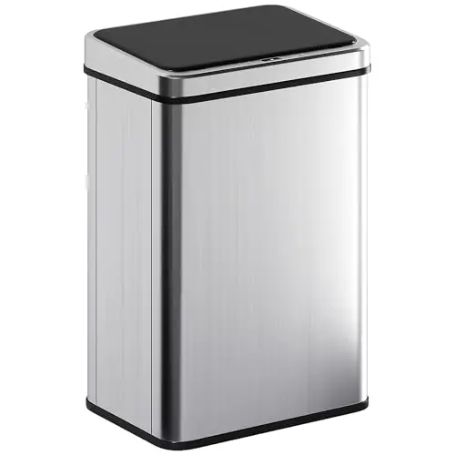 HOMCOM Poubelle à Capteur de 40L avec Couvercle à Fermeture en Douceur, Poubelle de Cuisine Automatique Sans Contact en Acier Inoxydable Résistant aux Empreintes pour Maison, Bureau, Argenté