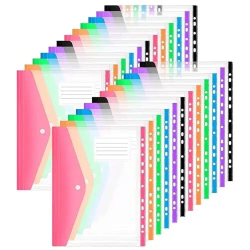 ASelected Lot de 24 porte-documents A4 transparents Pour organiser des documents Avec bouton pression et pochette étiquette 6 couleurs