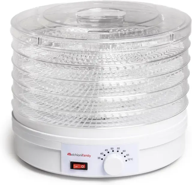 Melchioni Family | Déshydrateur Électrique BABELE, Déshydrateur Alimentaire Polyvalent, 5 Plateaux Empilables et Amovibles, Puissance 250W, Température Réglable 40–70°C