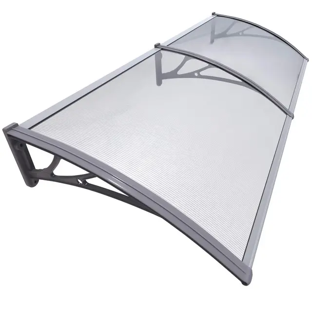 VOUNOT® Auvent de Porte d'entrée Toit Marquise en Polycarbonate Porte Résistante Toit Abri Protection Contre La Pluie et UV Gris Transparent 200cm*80cm