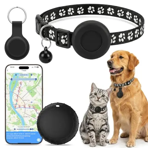 Traceur GPS Chat, Collier GPS Chat Chien sans Abonnement/Carte SIM, Compatible iOS et Android, Intelligent de La Localisation en Temps, Étanchéité IPX6, Collier GPS pour Chien,Chats,Voitures - Noir