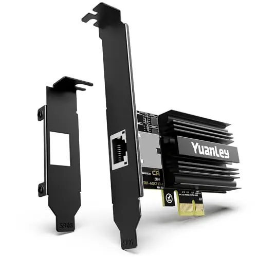 Carte Réseau PCIe 10G, YuanLey Carte Ethernet 10G Base-T avec Contrôleur Marvell AQC113, Adaptateur PCIe vers 10Gb RJ45 Ethernet NIC, Compatible avec PCI Express X1, X4, X8, X16