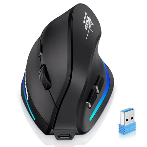 ECHTPower 2025 Update Souris Ergonomique sans Fil, 2.4GHz Souris Verticale Rechargeable, Wireless Mouse Droitier Silencieuse, 4800 DPI Réglable Interface Type C pour PC Laptop Ordinateur Mac Windows