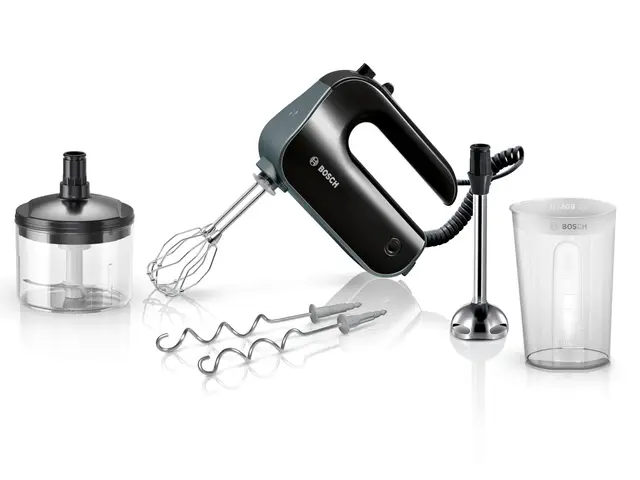Bosch MFQ4980B Mixeur main, 5 vitesses + turbo, moteur puissant 850 W, fouets à microbilles, poignée soft touch, Noir