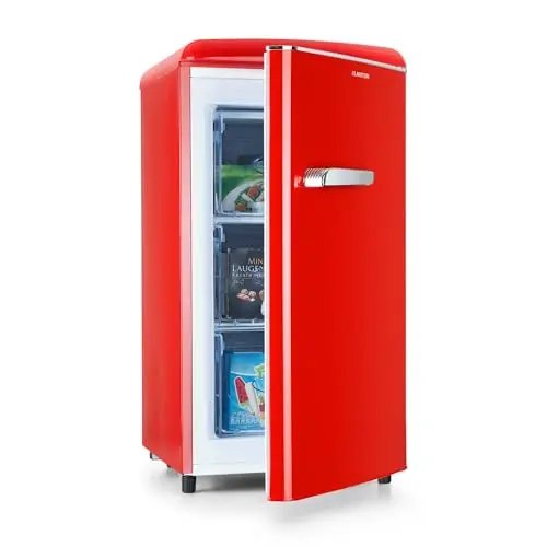 KLARSTEIN Laika - Congélateur, volume total 60 litres, thermostat à 5 niveaux, -15 à -24°C, 3 grilles, pose libre, design rétro - rouge
