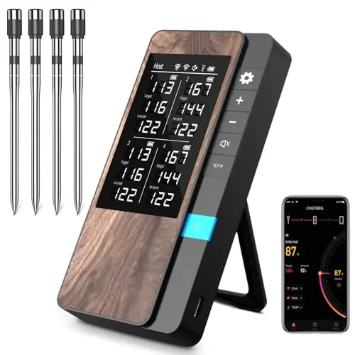Thermomètre Cuisine Pack de 4, Thermometre Viande avec Application, Meat Thermometer Étanche IP67 Sans Fil, Sonde Temperature Connectée pour Barbecue, Four, Grill, Cuisine, Fumoir, Rôtisserie