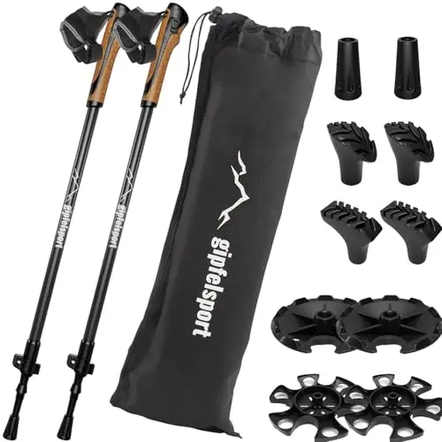 gipfelsport Bâtons de marche nordique en carbone et aluminium – Bâtons de marche télescopiques réglables | Bâtons de marche nordique pour homme et femme | Bâtons de marche réglables de 77 cm à 120 cm
