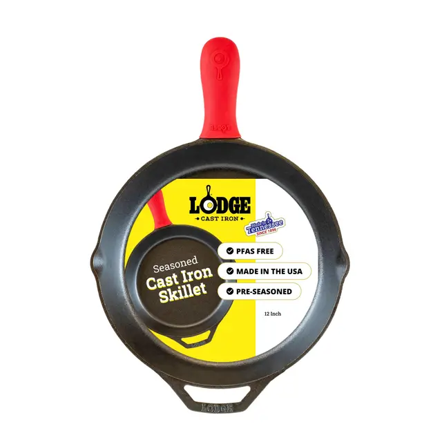Lodge | Poêle en fonte naturelle 30cm | Poignée en silicone | Sain et sans PFAS | Tous feux dont induction, four & BBQ | Made in USA