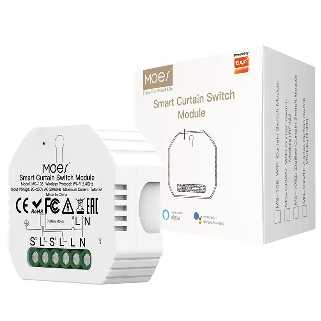 MOES Interrupteur Module Volet Roulant Connecté,Commutateur Rideau Stores WiFi, Compatible avec Alexa Google Home Smart Life Tuya pour Commande Vocale, Intelligent Relais Domotique