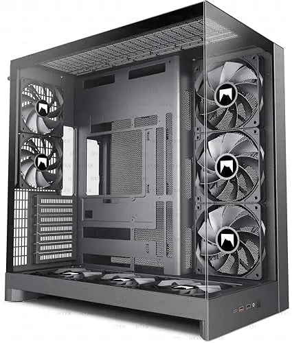 H2(2026) HYXN Boitier PC–avec 8 Ventilateurs Non-LED(6x140mm et 2x120mm) Grand boîtier PC ATX Mid-Tower à Double Chambre pour Flux d'air,Prise en Charge d'un Radiateur de 420mm,Type-C 3.2 (Noir, H2)