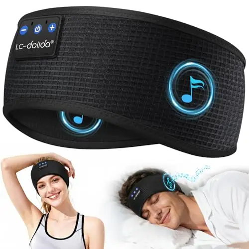 LC-dolida Bandeau Écouteurs de Sommeil Bluetooth V5.4, Casque Audio Bandeau sans Fil, Bandeau Audio Sommeil de 15 Heures de Lecture, Bandeau de Sommeil Léger avec Stéréo HiFi