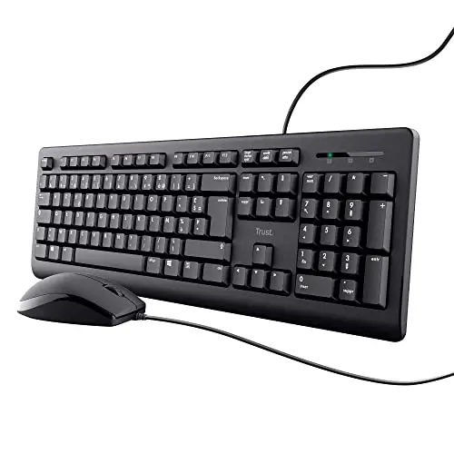 Trust Taro Pack Clavier et Souris Filaires - Clavier AZERTY Français, Résistant aux Éclaboussures, Silencieux, Câble USB de 1.8 m, Clavier PC, Portable, Ordinateur, Windows, Mac OS - Noir