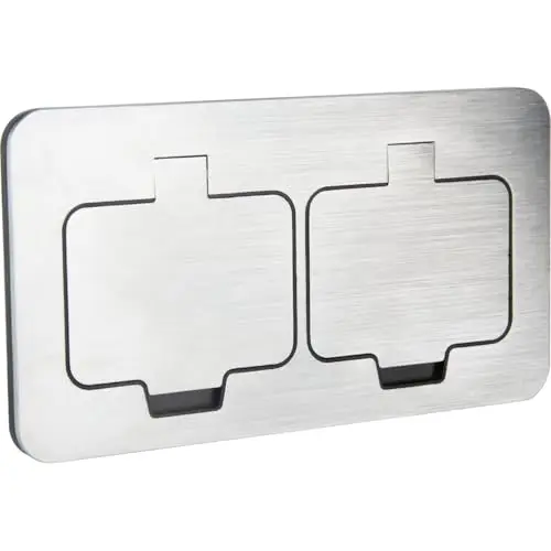 Protec - Prise de Sol Étanche Carrée Double 16A 2P+T IP55 - Métal Brossé - Ouverture Clapet 128° avec Boîte d'Encastrement Incluse - Design Élégant - 2 Postes
